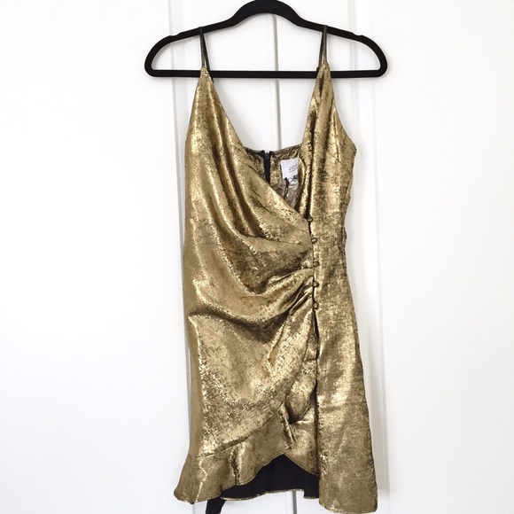 NWT J.O.A. Gold Metallic Wrap Dress - Picture 13 of 16
